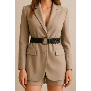 Esprit Women’s Black Buffalo Leather Braided Belt Size M Vintage Style Ring Buck